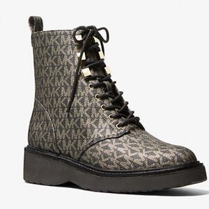 Michael Kors signature Monogram Black and gold leather Combat Boots